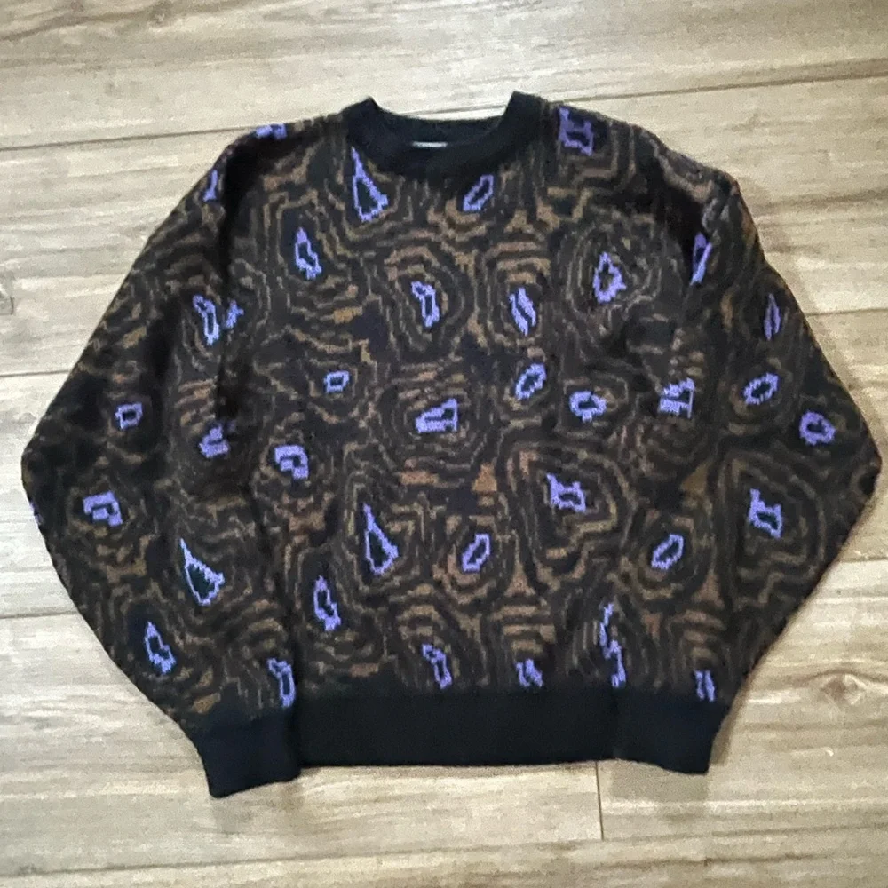 VINTAGE Men's Saturdays Brown and Purple‎ Patterned Sweater XL